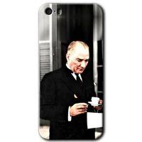 MRCİLETİSİM iPhone 5s Kılıf HD Desen Baskılı Arka Kapak + Temperli Cam - Atatürk Türk Kahvesi