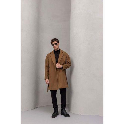 Carlo Oversize Kaşe Kaban Camel - Fincher Boğazlı Kazak Siyah - Bezayağı Kumaş Pantolon Siyah