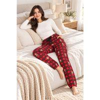 Kadın Tek Alt Pijama Pantolonu - Ekose Ve Ayıcık Desenli Cepli, Kırmızı