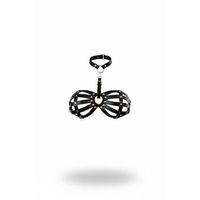 Siyah Göğüs Harness Kafes Detaylı Zımbalı Boyunluk - Brf224