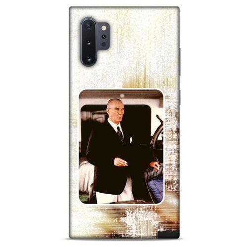 Samsung Galaxy Note 10 Plus Kılıf Atatürk (24) Darbe Emici Kılıf Eskitilmiş Beyaz