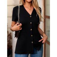 Kadın Kısa Kollu V Yakalı önü Düğmeli Viskon Bluz