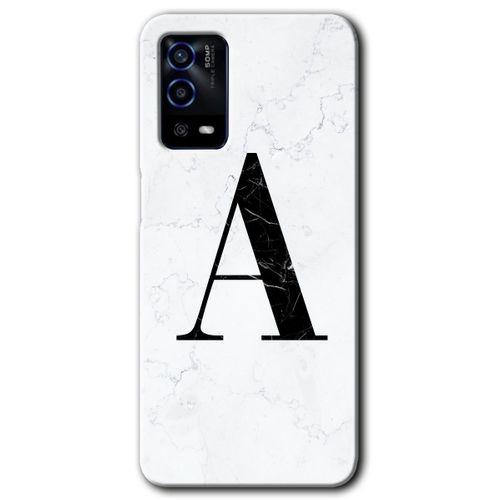 OPPO Oppo A55 Kılıf HD Desen Baskılı Arka Kapak + Temperli Cam - Beyaz Mermer Desenli A Harfi