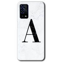 OPPO Oppo A55 Kılıf HD Desen Baskılı Arka Kapak + Temperli Cam - Beyaz Mermer Desenli A Harfi