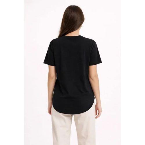 Basic T-Shirt Kısa Kol Bisiklet Yaka Oval Kesim Tişört - Siyah