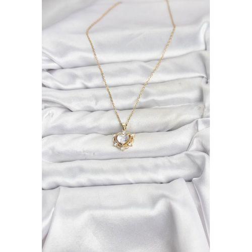 316L Çelik Zincir Gold Renk Kalp Model Zirkon Taşlı Kadın Kolye