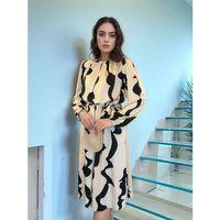 Kadın Uzun Kollu Bisiklet Yaka Geometrik Desenli Midi Dalgıç Elbise