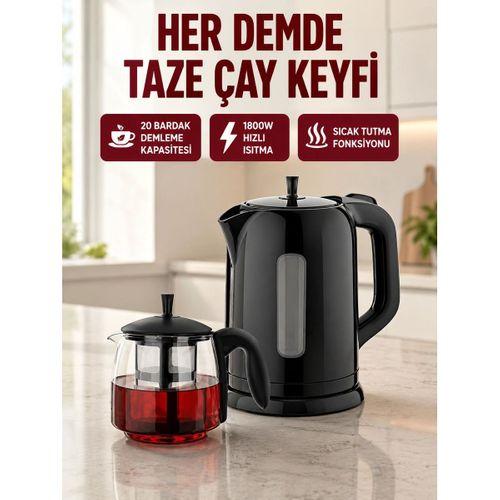 Çaycı Cam Demlikli 1800w Güçlü Ve Sıcak Tutmalı Elektrikli Çay Makinesi