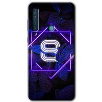 Galaxy A9 2018 Kılıf HD Desen Baskılı Arka Kapak - Dark Neon Yaprak S Harfi + Kırılmaz Cam