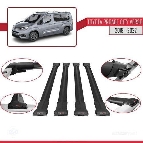 Toyota Proace City Verso 2019-2022 Arası ile uyumlu FLY Model Ara Atkı Tavan Barı SİYAH 4 ADET BAR
