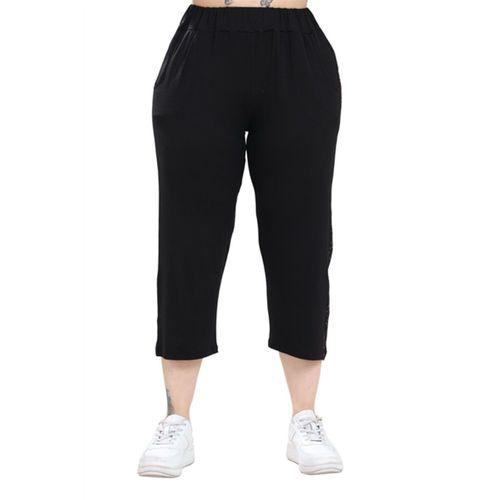 Melsay Butik Siyah Kısa Kol Yarım Taş Baskılı Viskon Kapri Takım