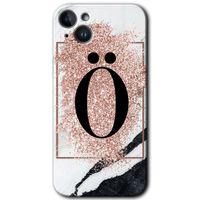 iPhone 14 Plus Kılıf HD Desen Baskılı Arka Kapak - Temperli Cam - Pembe Mermer Desenli Ö Harfi