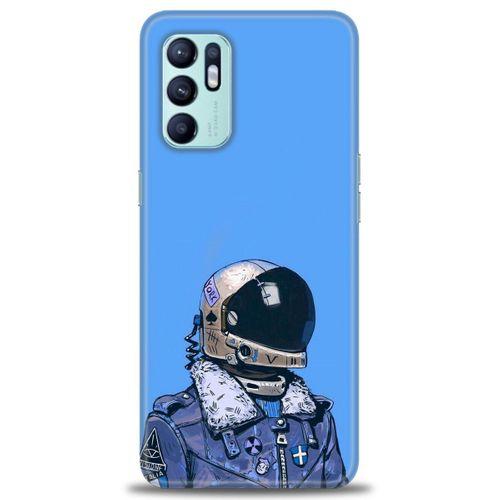 Oppo Reno 6 Kılıf HD Baskılı Kılıf - Mavi Astronot + Tam Ekran Koruyucu