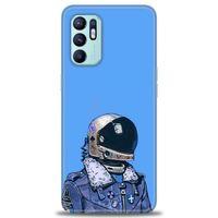 Oppo Reno 6 Kılıf HD Baskılı Kılıf - Mavi Astronot + Tam Ekran Koruyucu
