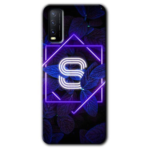 Vivo Y20 Kılıf HD Desen Baskılı Arka Kapak - Dark Neon Yaprak S Harfi