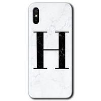 Xiaomi Redmi 9A Kılıf Baskılı Arka Kapak - Beyaz Mermer Desenli H Harfi +Tam Ekran Koruyucu