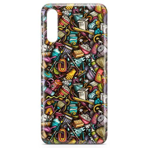 Samsung Galaxy A30s Kılıf Temizlik Malzemeleri Doodle Arka Kapak Koruma Desenli Full Koruyucu