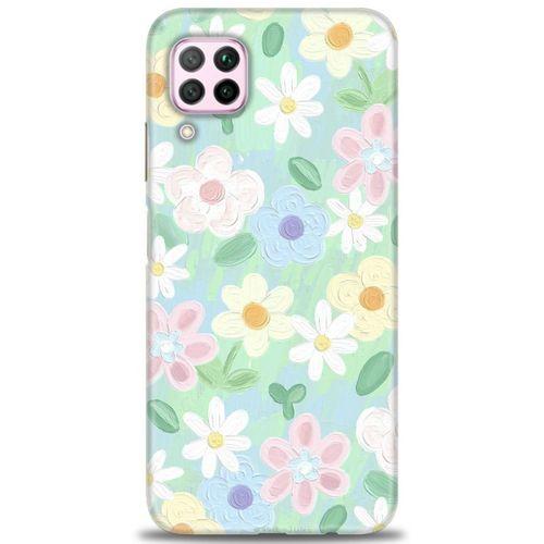 Huawei P40 Lite Kılıf HD Baskılı Kılıf - Çiçekk + Tam Ekran Koruyucu