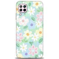 Huawei P40 Lite Kılıf HD Baskılı Kılıf - Çiçekk + Tam Ekran Koruyucu