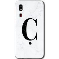 Galaxy A2 Core Kılıf HD Desen Baskılı Arka Kapak - Beyaz Mermer Desenli Ç Harfi