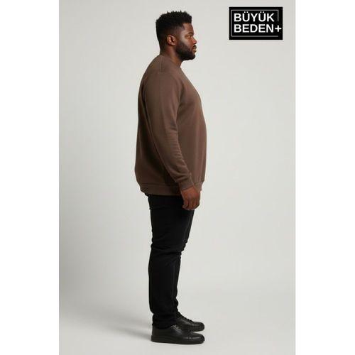 Erkek Büyük Beden Bisiklet Yaka Kollar ve Etek Ribanalı İnce Sweatshirt SPR26BSW956