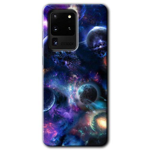 MRCİLETİSİM MRCİLETİSİM Samsung Galaxy S20 Ultra Kılıf HD Desen Baskılı Arka Kapak + Temperli Cam - Gezegen Karışımı
