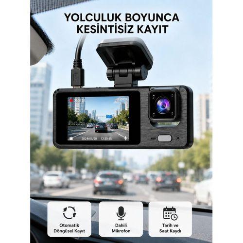 3 Kameralı Araç Dvr 1080p Ön + Hd Arka + İç Kamera Döngü Kayıt 2’’ Ekran