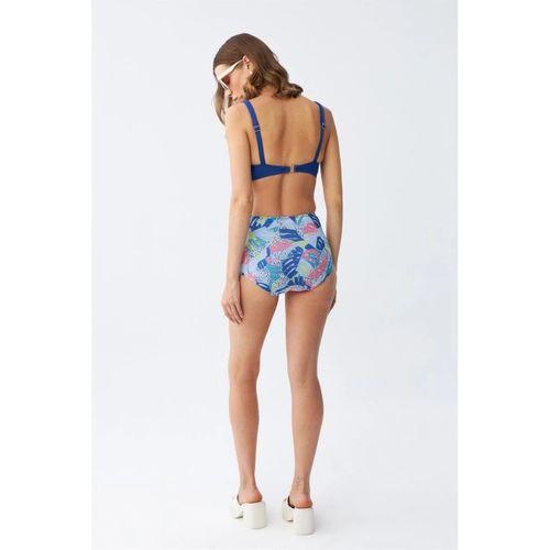 Kadın Pedli Yaprak Desenli Yüksek Bel Sax Bikini Takımı