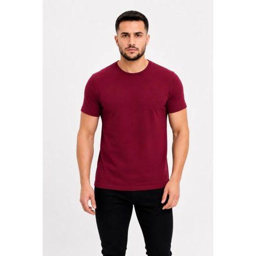 Erkek Basic Tişört Bisiklet Yaka Kısa Kol Günlük Yazlık Slim Fit T-Shirt - Bordo