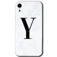 iPhone XR Kılıf Baskılı Kapak - Beyaz Mermer Desenli Y Harfi +Tam Ekran Koruyucu
