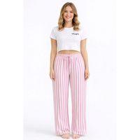 Viskon Pamuklu Kadın Pudra Pembe Çizgili Pijama Pantolon - Mg004 -