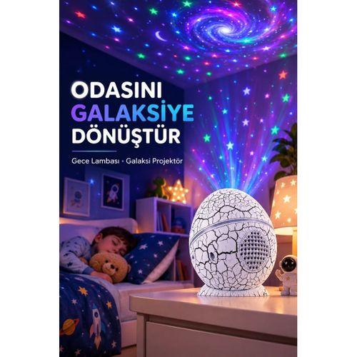 Dinozor Yumurtası Galaksi Projektör Gece Lambası 4'ü 1 Arada – Bluetooth Hoparlörlü
