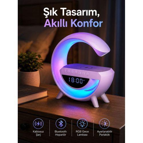 Bluetooth Hoparlör 15w Kablosuz Hızlı Şarj Led Gece Lambası