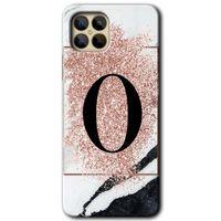 Omix X600 Kılıf HD Desen Baskılı Arka Kapak - Pembe Mermer Desenli O Harfi