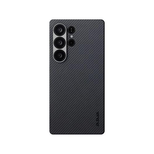 Galaxy S25 Ultra Kılıf M-safe Şarj Özellikli 600D Aramid Fiber Pitaka Ultra-Slim Classic Serisi Black-Grey Twill Kapak