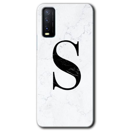 Vivo Y11s HD Baskılı Kılıf + 9D Tam Ekran Koruyucu - Beyaz Mermer Desenli S Harfi