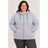 Battal Büyük Beden Üç İplik İçi Şardonlu Kapüşonlu Tam Fermuarlı Kışlık Sweatshirt - Gri