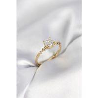 Tek Taş Model Zirkon Taşlı Gold Renk Kadın Yüzük