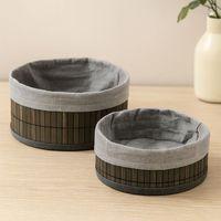 Yuvarlak Organizer Sepet - Bambu Kenarlı Ahşap Taban Bezli (Çap 22x24 cm)