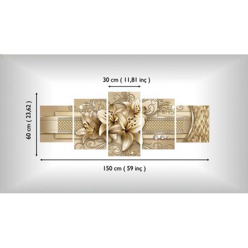 DünyaTablo Gold Krem Etkili Çiçekli - 5’li Dekoratif Metal Tablo