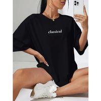 Baskılı Oversize Bisiklet Yaka T-shirt - Siyah
