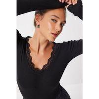 Kadın Dantel Detay V Yaka Kaskorse Kumaş Bluz