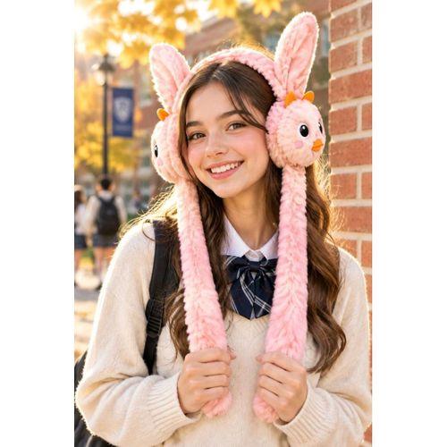 Lüks Renkli Figürlü Tavşan Peleş Peluş Kulaklık