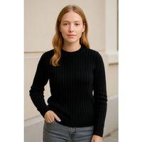 Bisiklet Yuvarlak Yaka Triko Kazak Pamuklu Kalın Fitilli Dokuma, Regular Fit Uzun Kollu Kışlık Model - Siyah