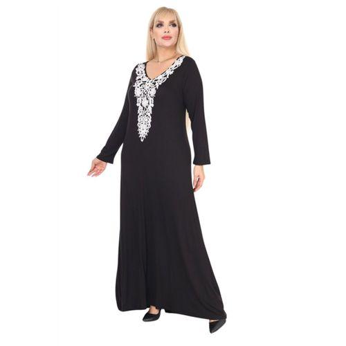 Melsay Butik Beyaz Güpür Yaka Detaylı Uzun Elbise