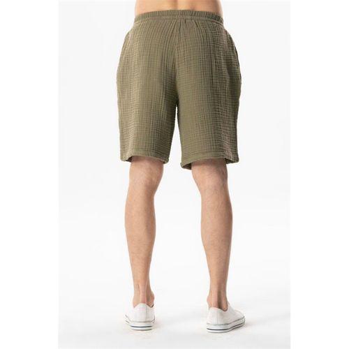 Beli Lastikli Rüzgar Kadın/Erkek Unisex Müslin Yazlık Şort Haki Hk