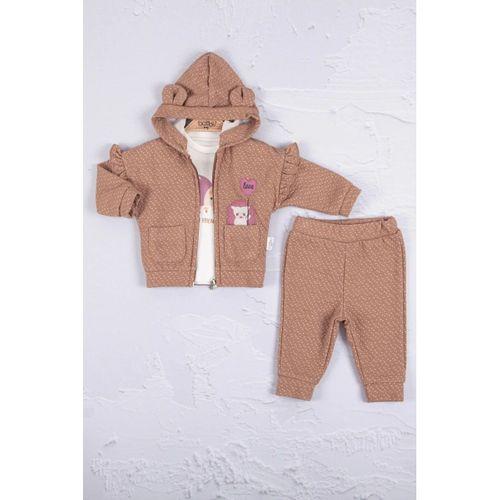 Kirpi Nakışlı % 100 Pamuk 3'lü Kız Bebek Takım