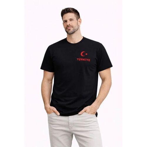 Erkek TÜRKİYE Ay Yıldız Baskılı Taraftar Forma T-Shirt - Siyah