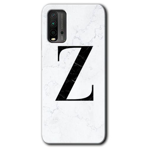 Poco M3 Kılıf Baskılı Kapak - Beyaz Mermer Desenli Z Harfi + 5D Tam Kaplayan Cam