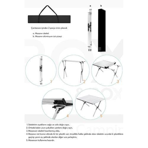 Box&Box Alüminyum, Katlanabilir Kamp ve Piknik Masası, Omuz Askılı Taşıma Çantasıyla, Large, Gri